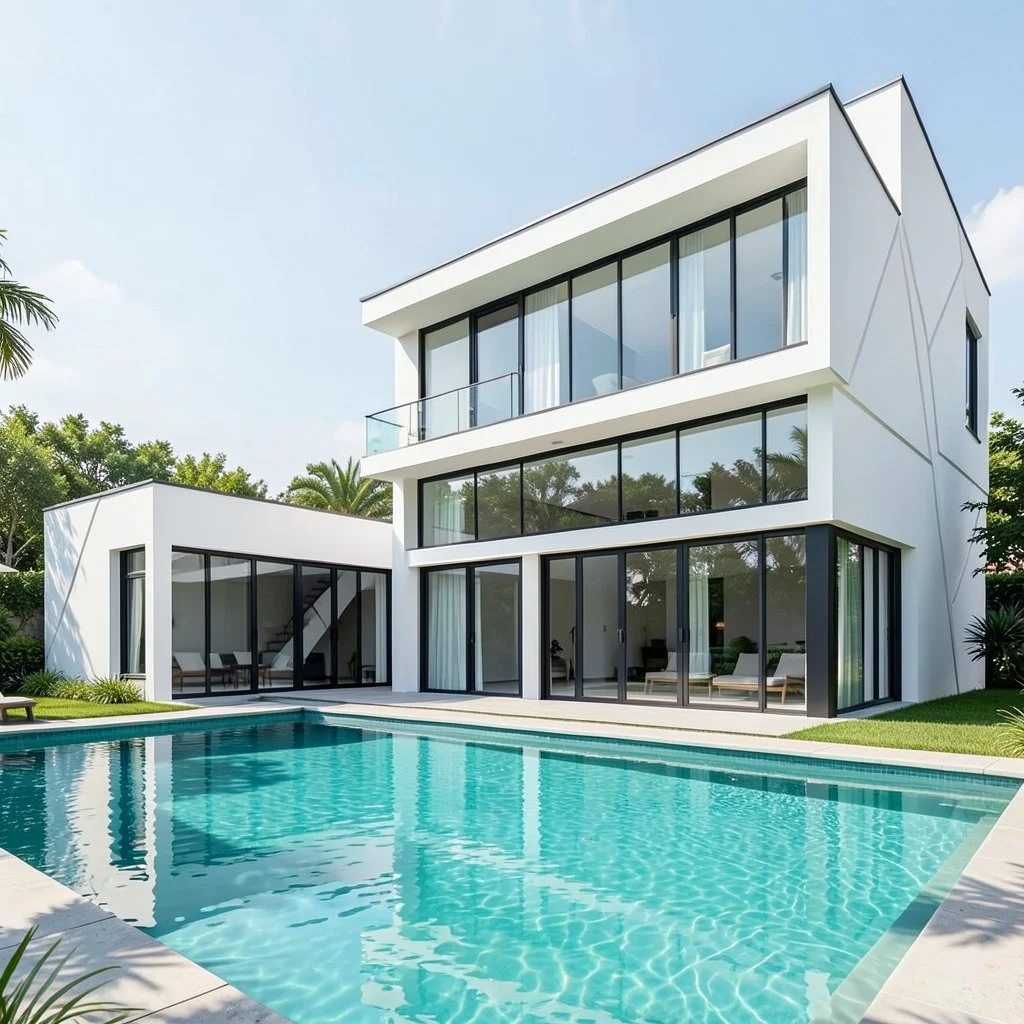 Modern home at sunset
